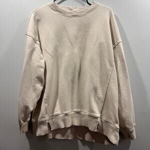 Aerie Beige Distress Crewneck Sweatshirt Sz Small